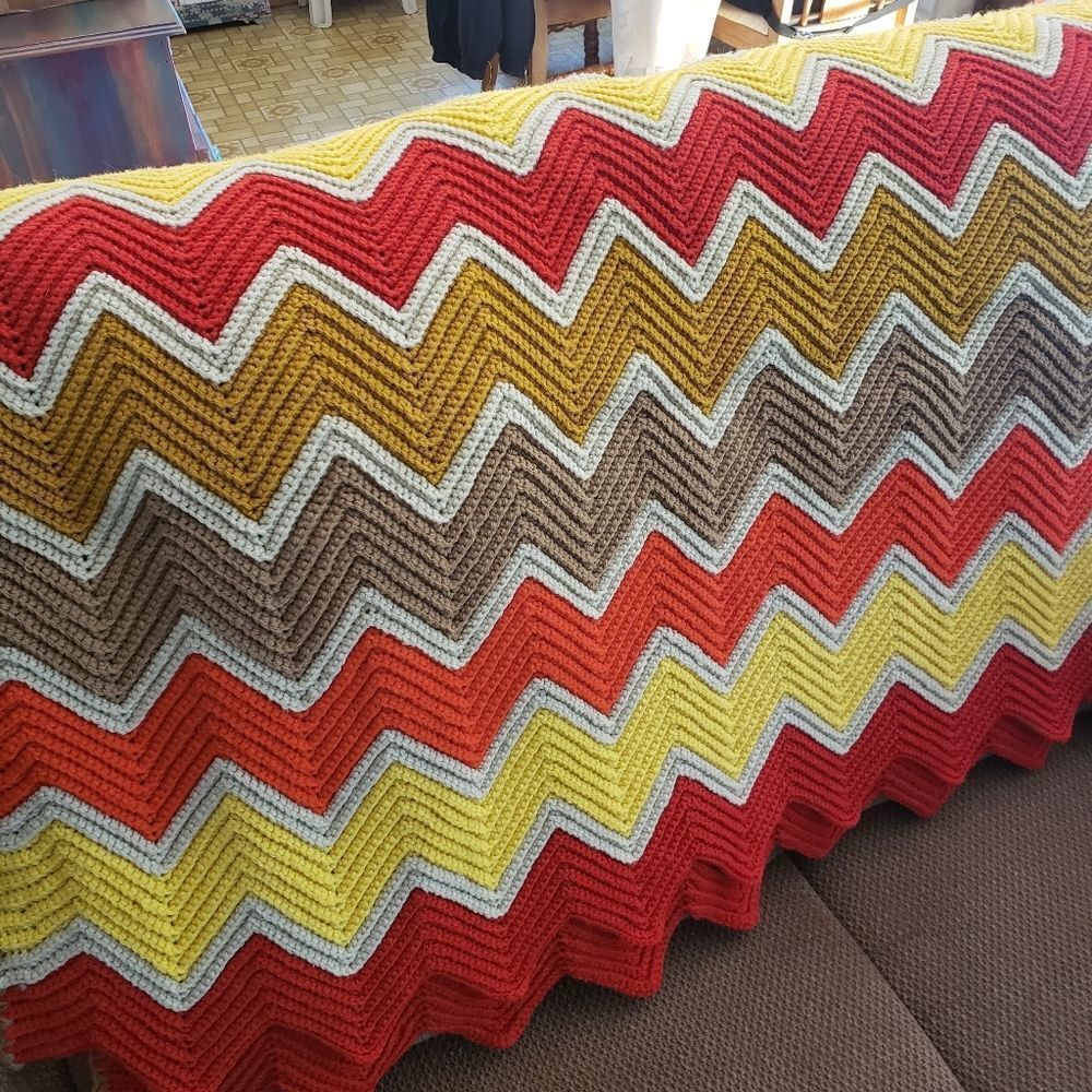 Beautiful Vibrant Colors Hand Crocheted Quilt with Matching Pillow